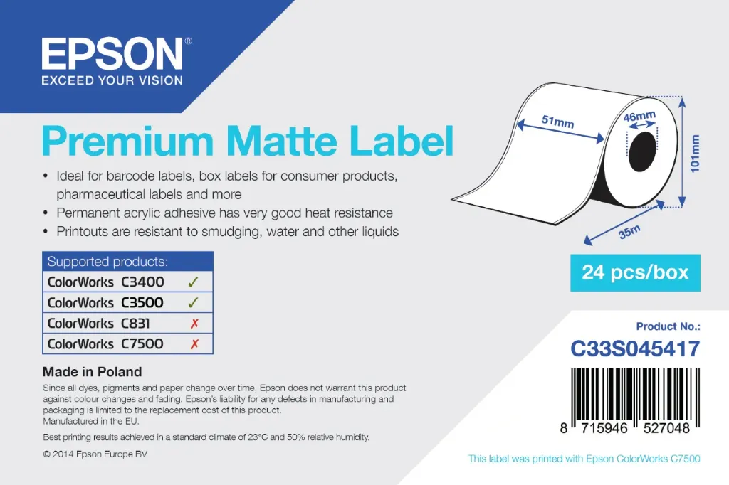[C33S045417] Label - Epson - 51mm x 35m weiss